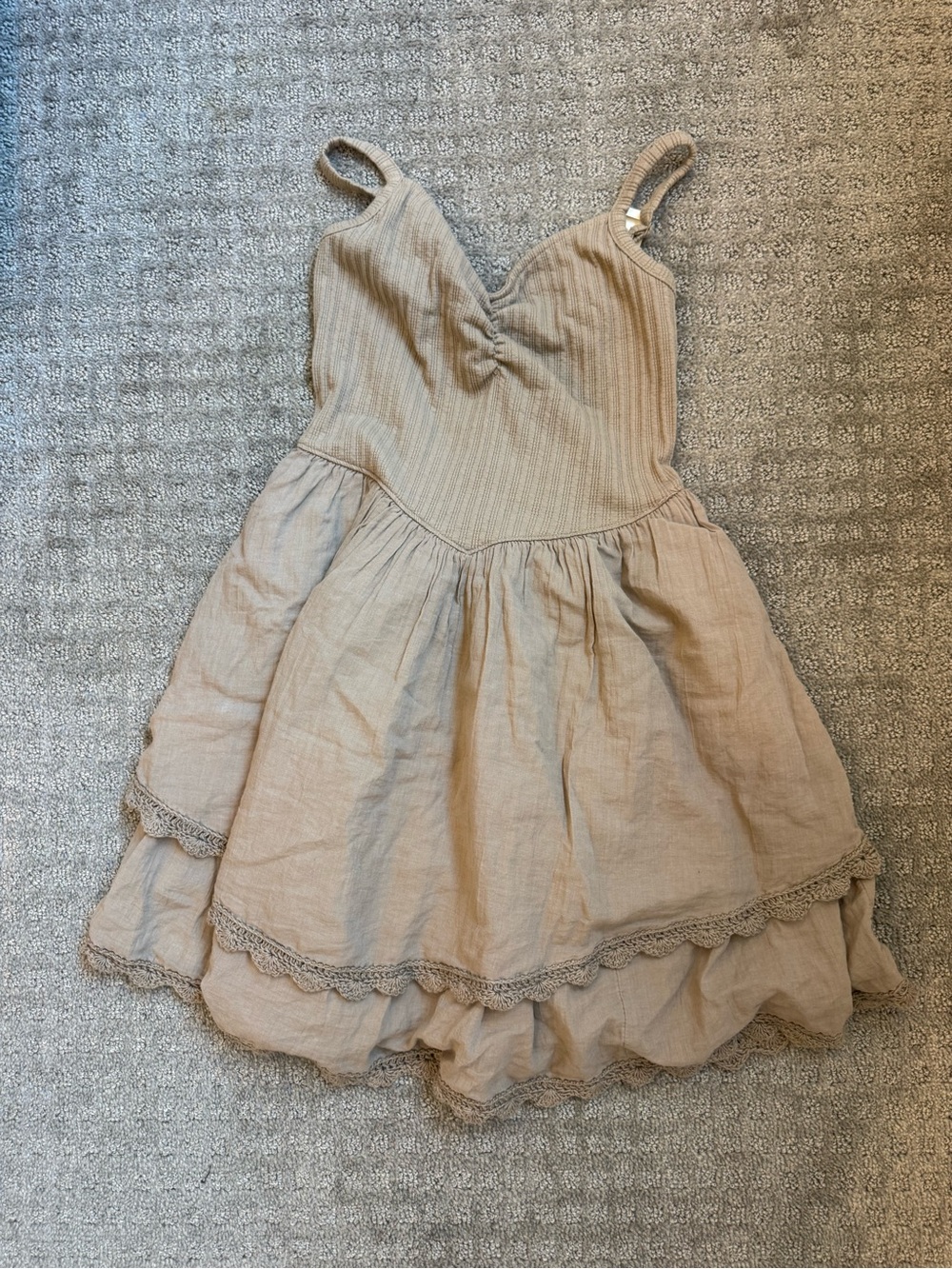aerie Beige Linen-Style Ruffle Sundress